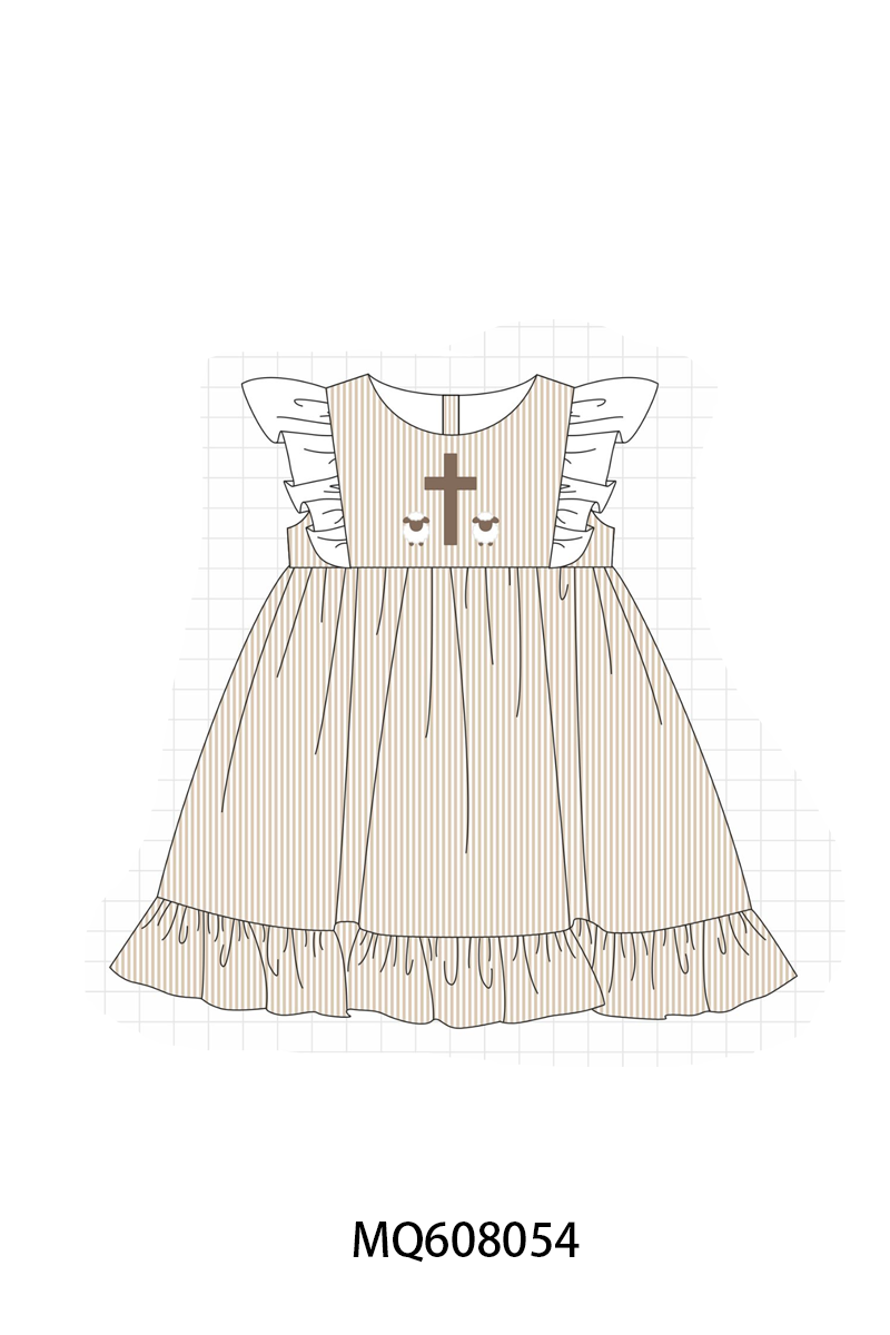 PO103 Khaki cross sheep embroidery stripe collection