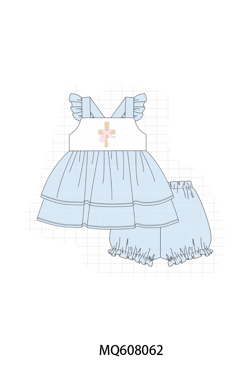 PO103 Blue easter cross lamb embroidery collection