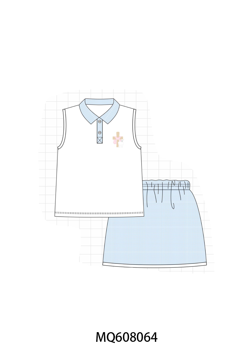 PO103 Blue easter cross lamb embroidery collection