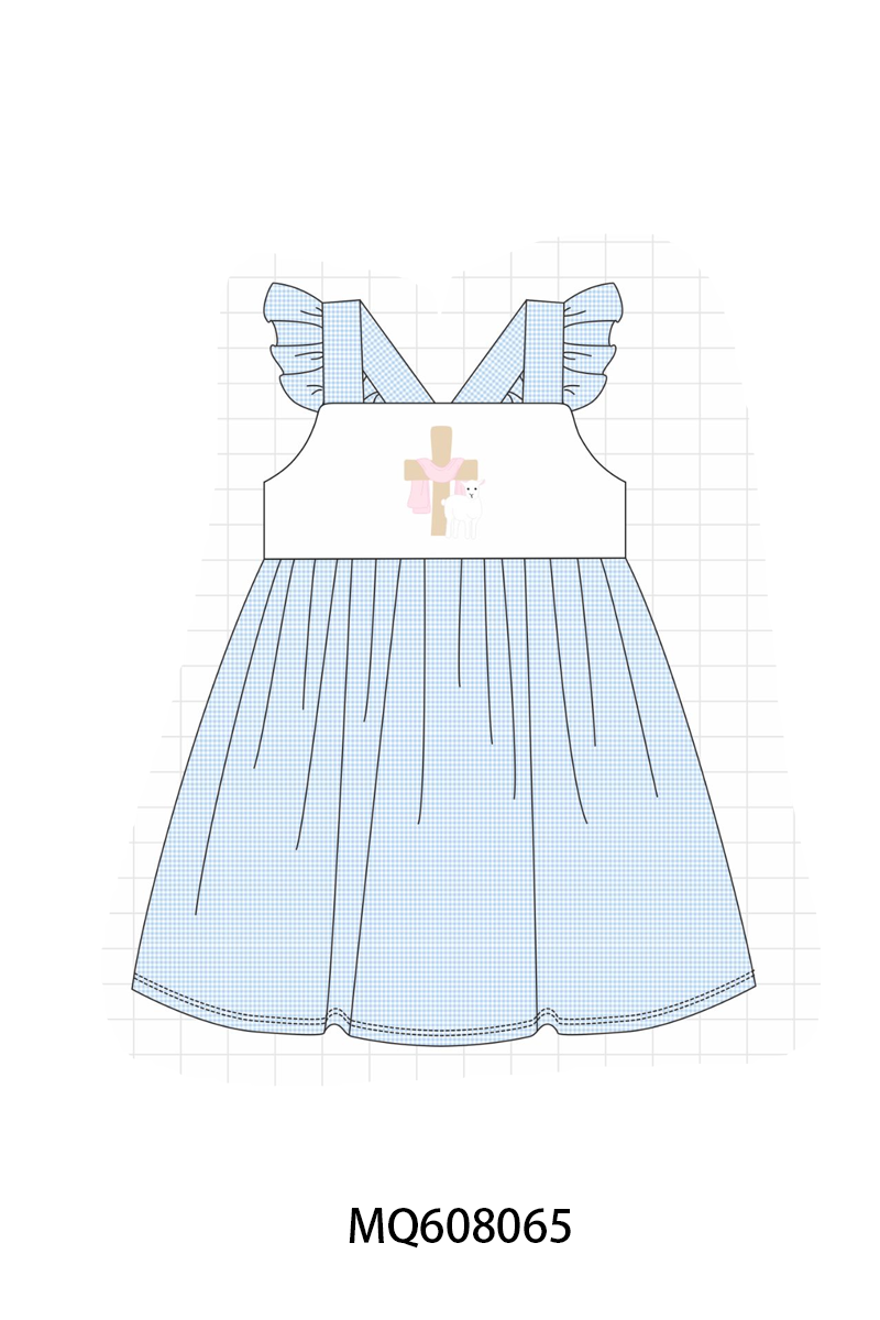 PO103 Blue easter cross lamb embroidery collection