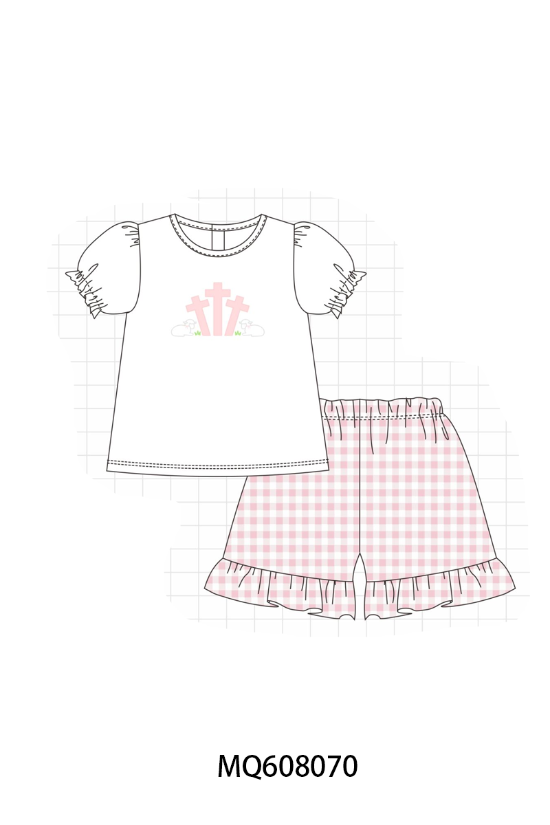 PO103 Pink&blue gingham cross sheep collection