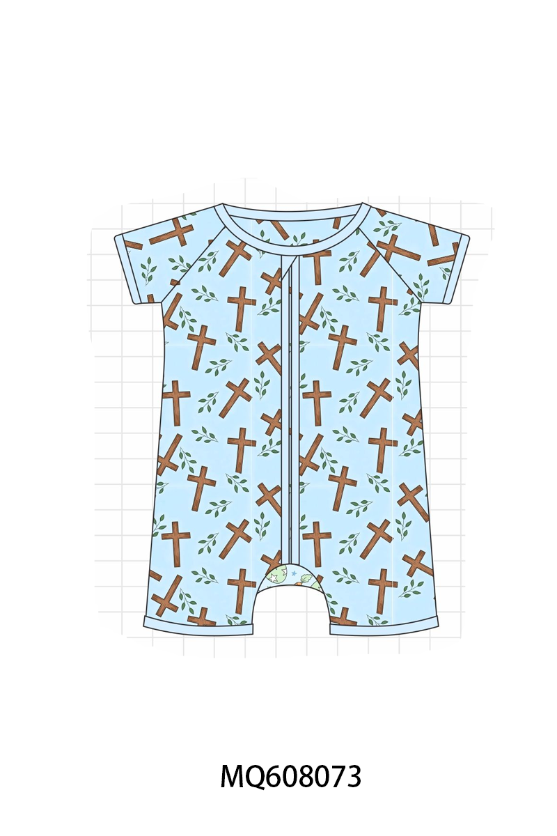PO103 Blue&pink cross floral print bamboo collection