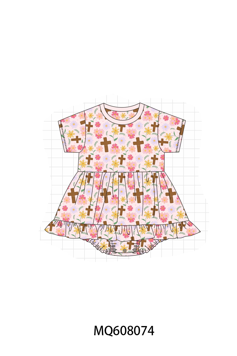 PO103 Blue&pink cross floral print bamboo collection
