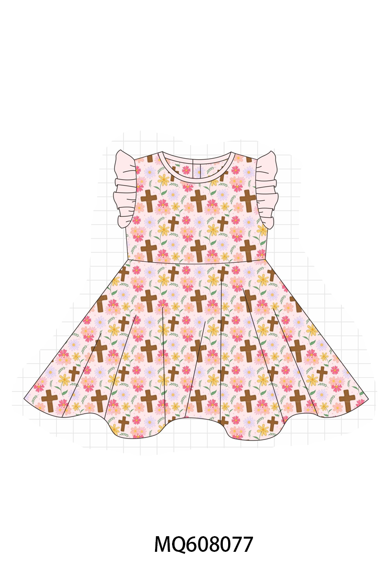 PO103 Blue&pink cross floral print bamboo collection