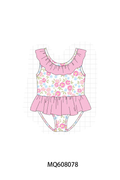 PO103 Pink floral print ruffle swimsuit