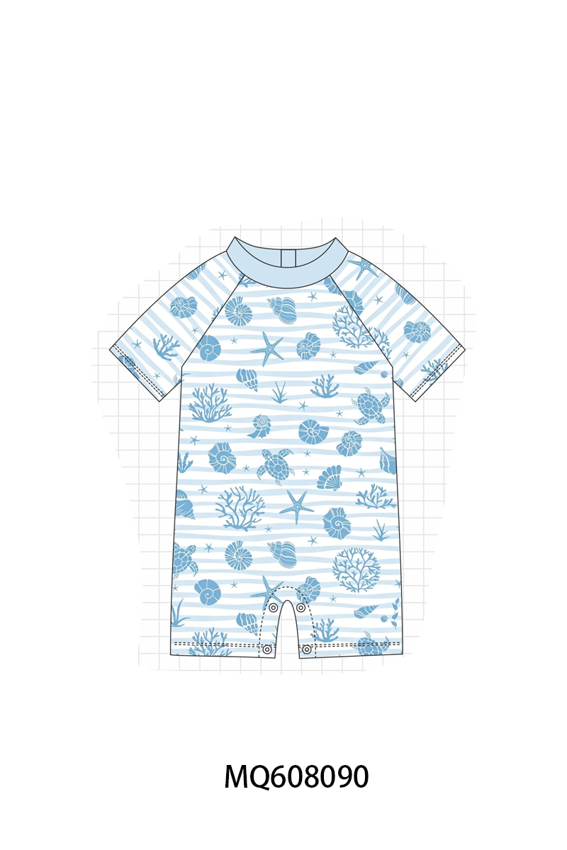 PO103 Blue marine creatrue print boy swimsuit