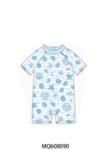 PO103 Blue marine creatrue print boy swimsuit