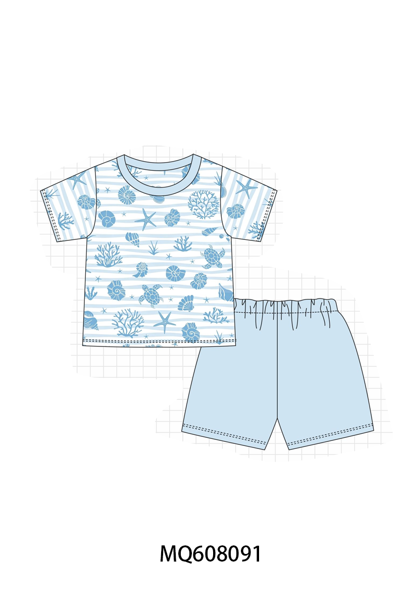 PO103 Blue marine creatrue print boy swimsuit
