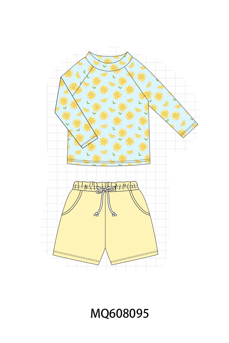 PO103 Yellow lemon print swimsuit collection