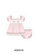 PO103 Pink bunny bow floral embroidery dot collection
