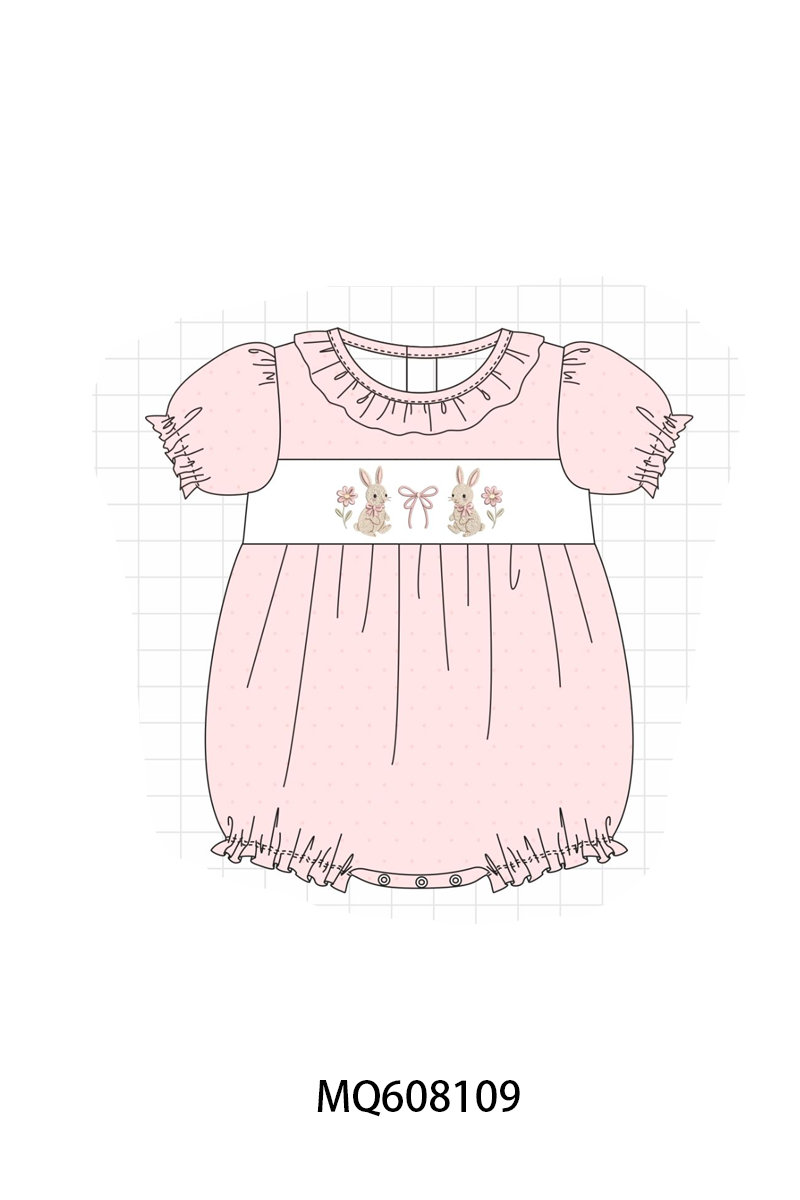 PO103 Pink bunny bow floral embroidery dot collection