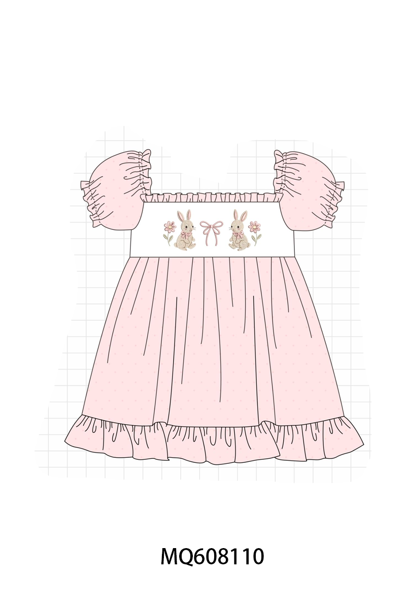 PO103 Pink bunny bow floral embroidery dot collection