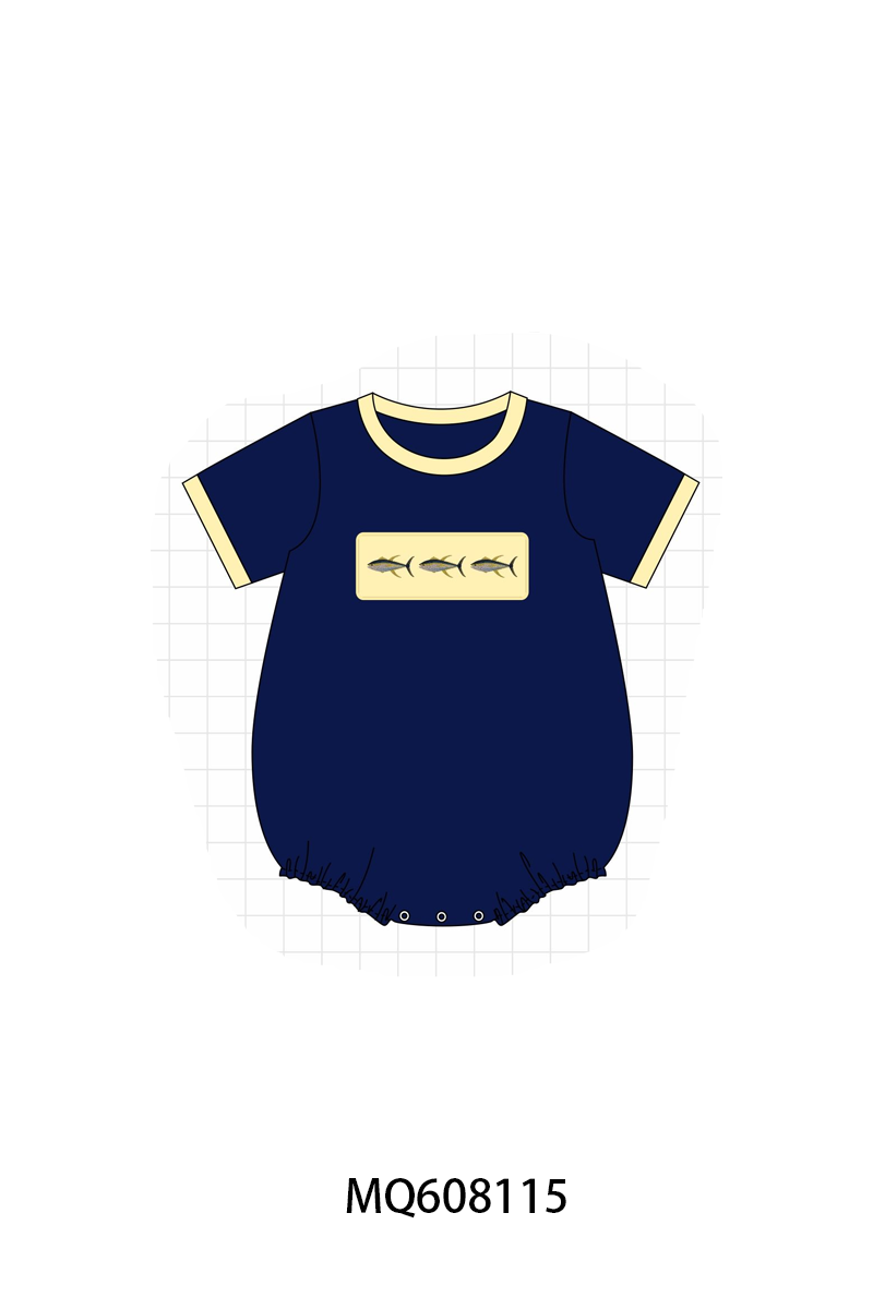 PO103 Navy fish embroidery collection