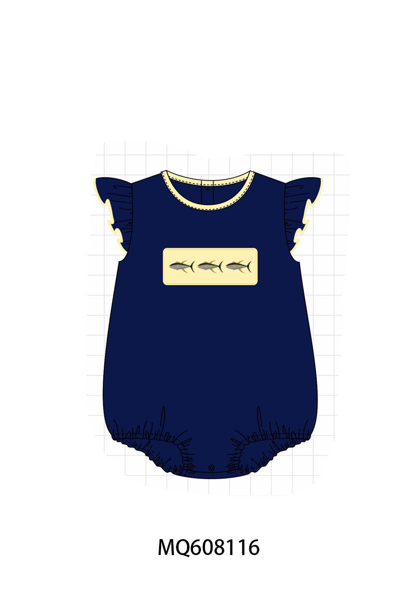 PO103 Navy fish embroidery collection