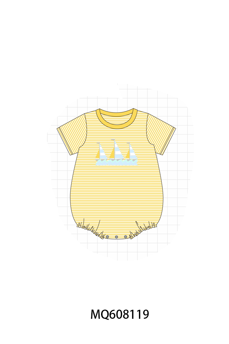 PO103 Mustard sailboat embroidery stripe collection