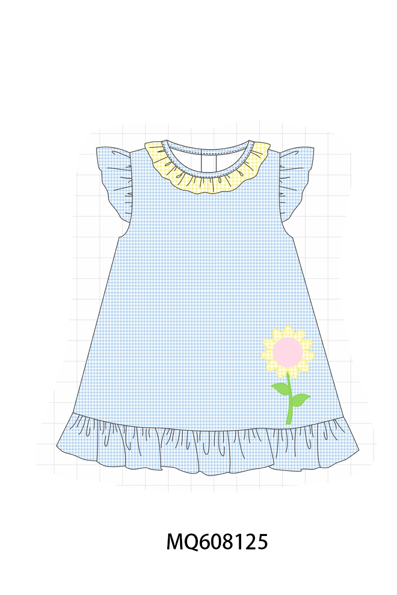 PO103 Blue gingham floral applique ruffle collection