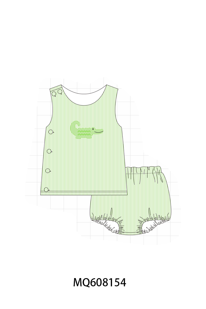 PO103 Green seersucker crocodile embroidery collection