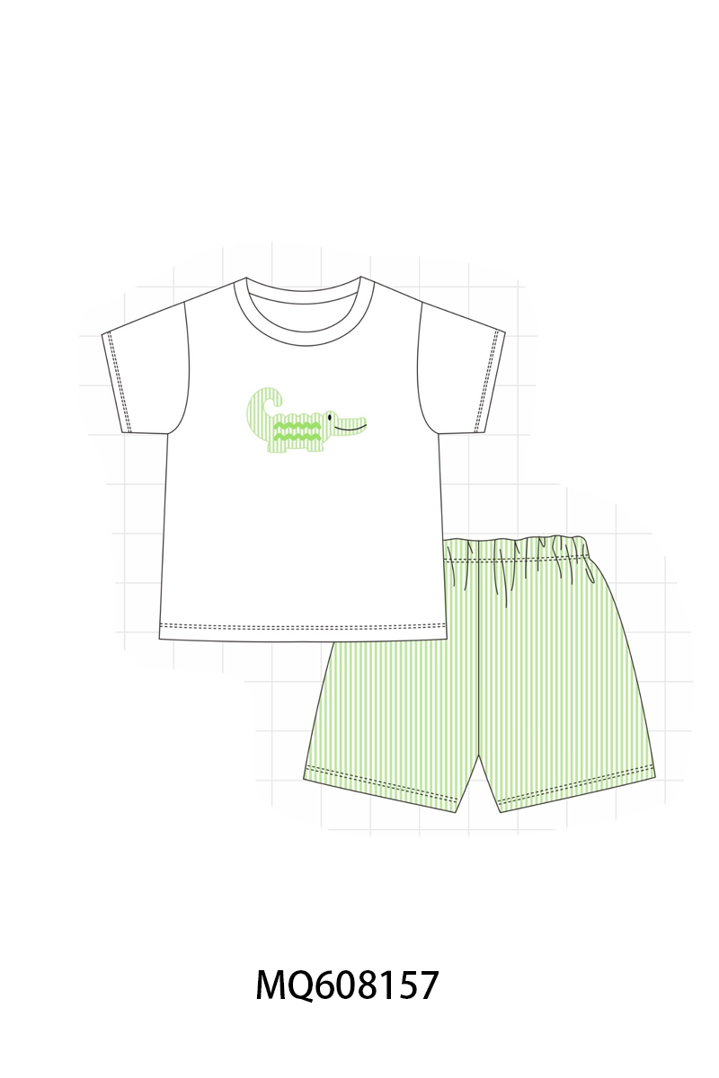 PO103 Green seersucker crocodile embroidery collection