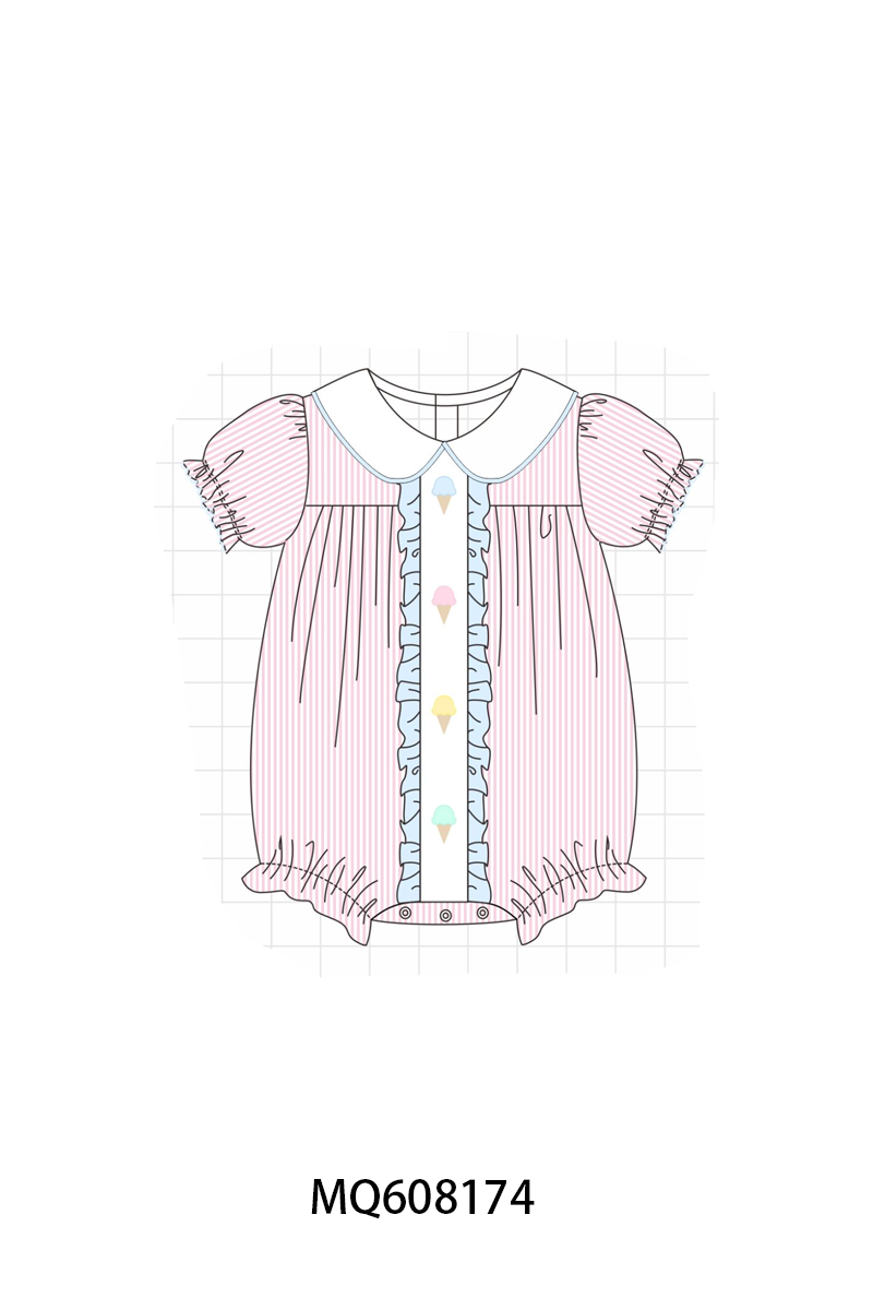 PO103 Pink&mint seersucker ice cream embroidery collection