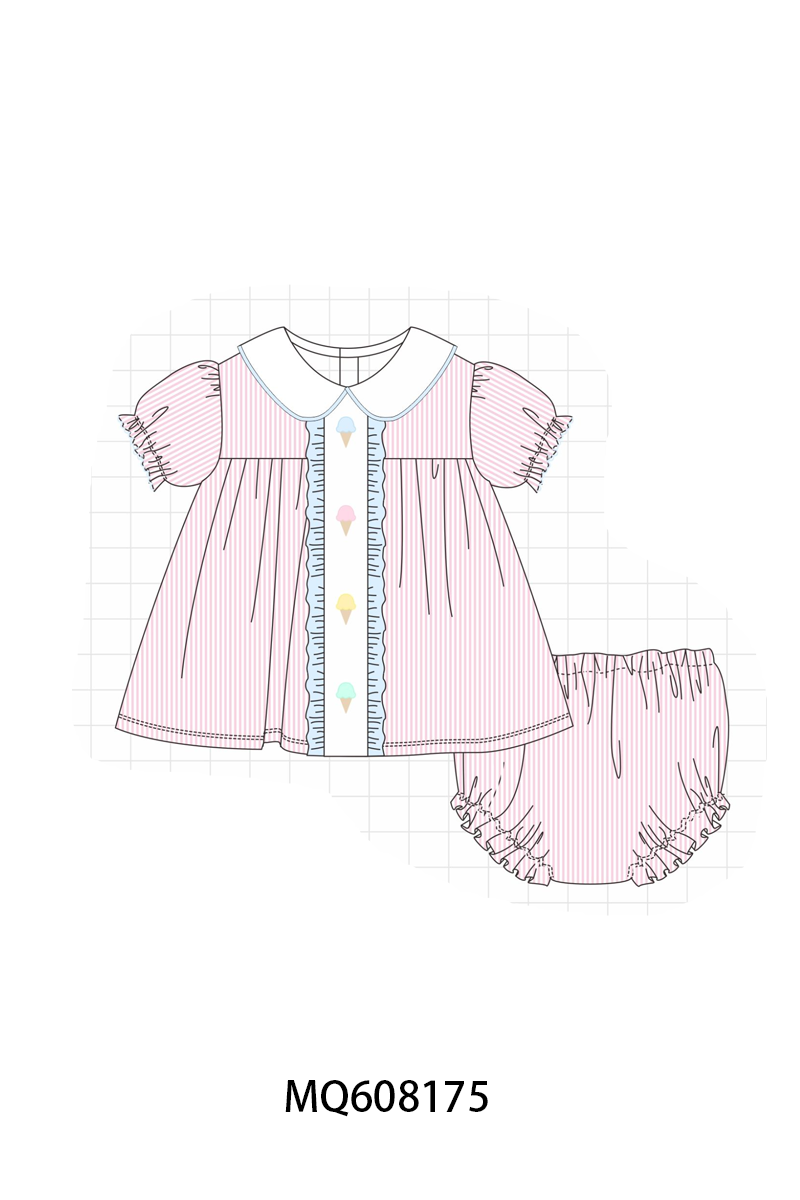 PO103 Pink&mint seersucker ice cream embroidery collection