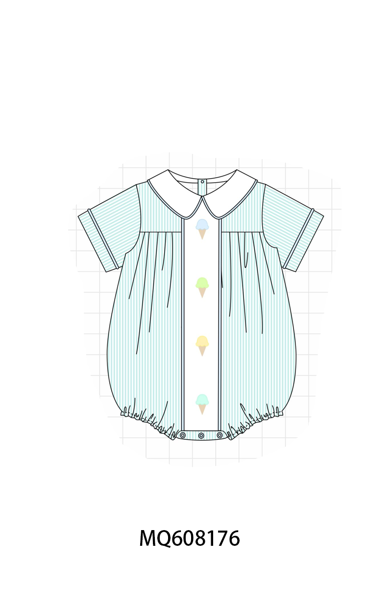 PO103 Pink&mint seersucker ice cream embroidery collection