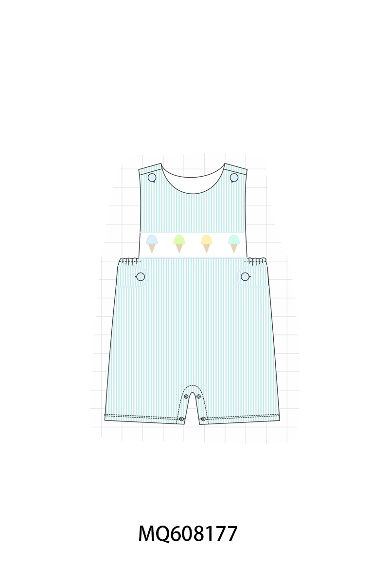 PO103 Pink&mint seersucker ice cream embroidery collection
