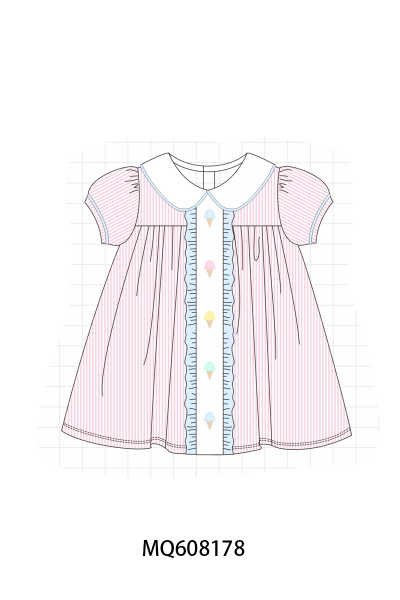 PO103 Pink&mint seersucker ice cream embroidery collection