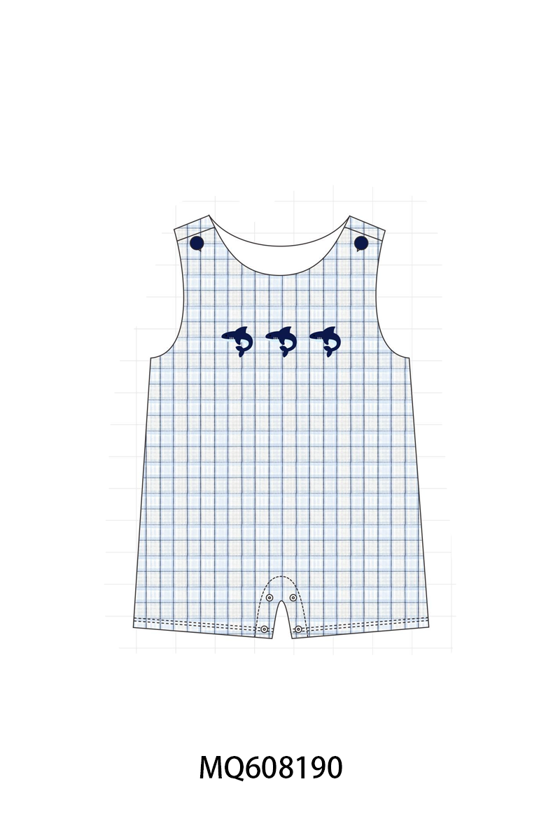 PO103 Navy shark embroidery plaid collection