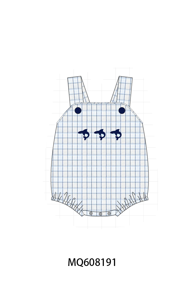 PO103 Navy shark embroidery plaid collection