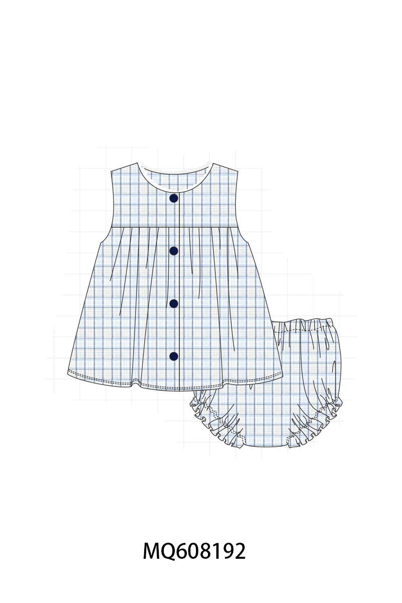 PO103 Navy shark embroidery plaid collection