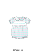 PO103 Blue jesus loves me embroidery gingham collection