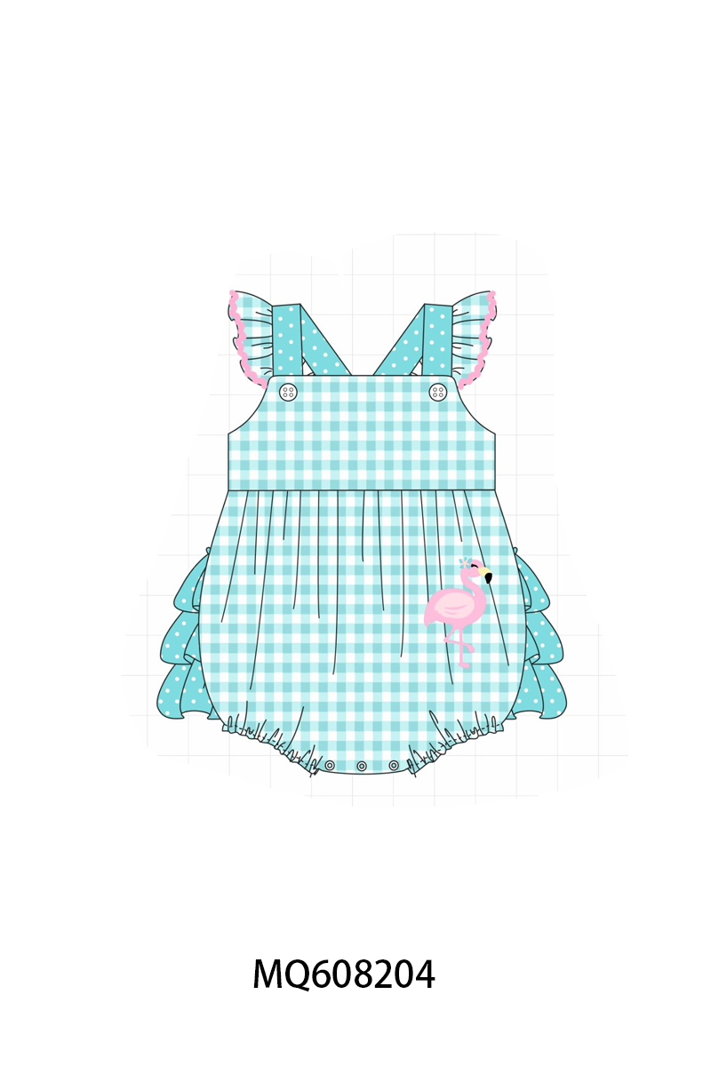PO103 Teal flamingo embroidery gingham collection