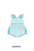 PO103 Teal flamingo embroidery gingham collection