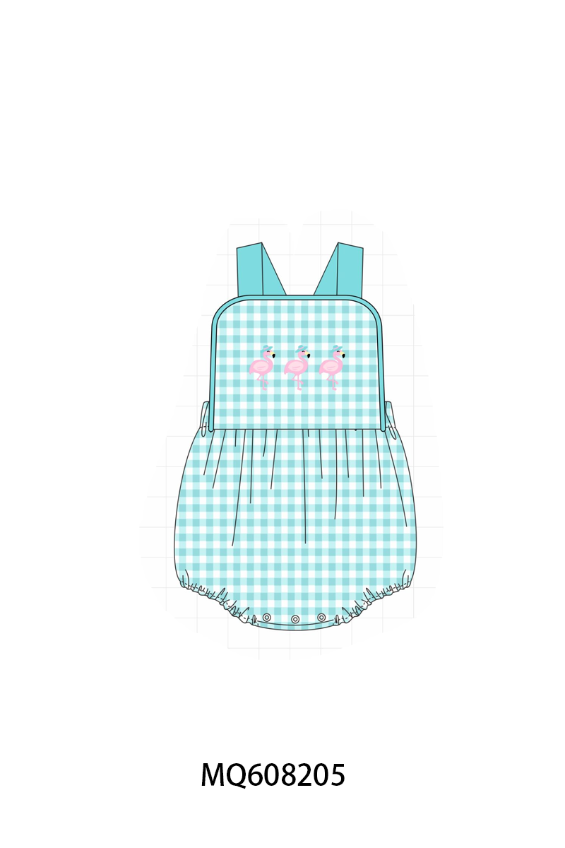 PO103 Teal flamingo embroidery gingham collection