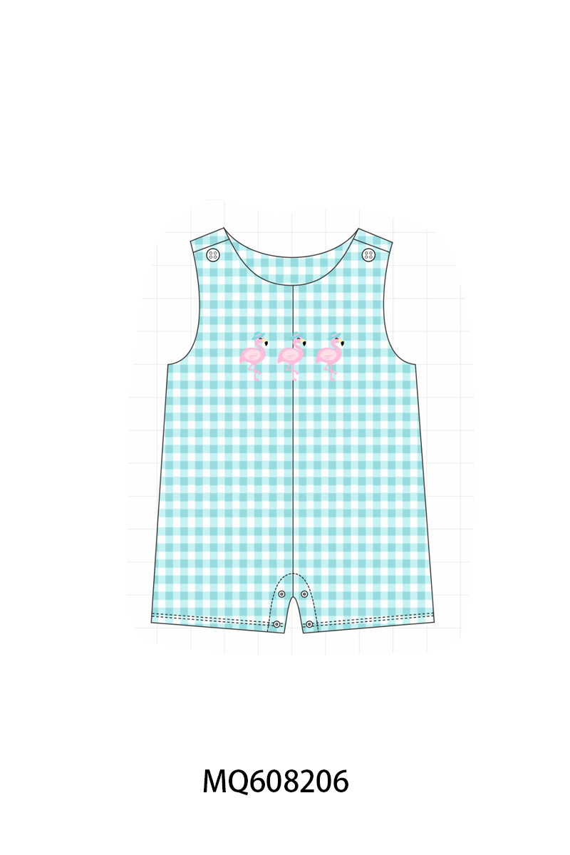 PO103 Teal flamingo embroidery gingham collection