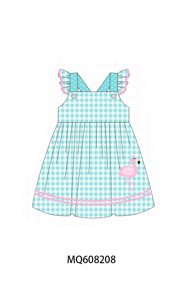 PO103 Teal flamingo embroidery gingham collection