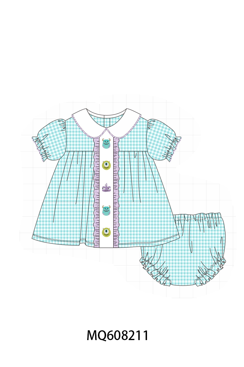 PO103 Blue gingham monster embroidery collection
