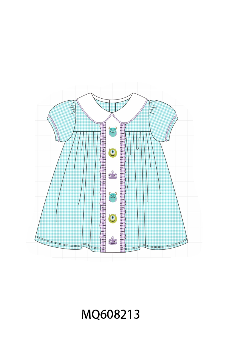 PO103 Blue gingham monster embroidery collection