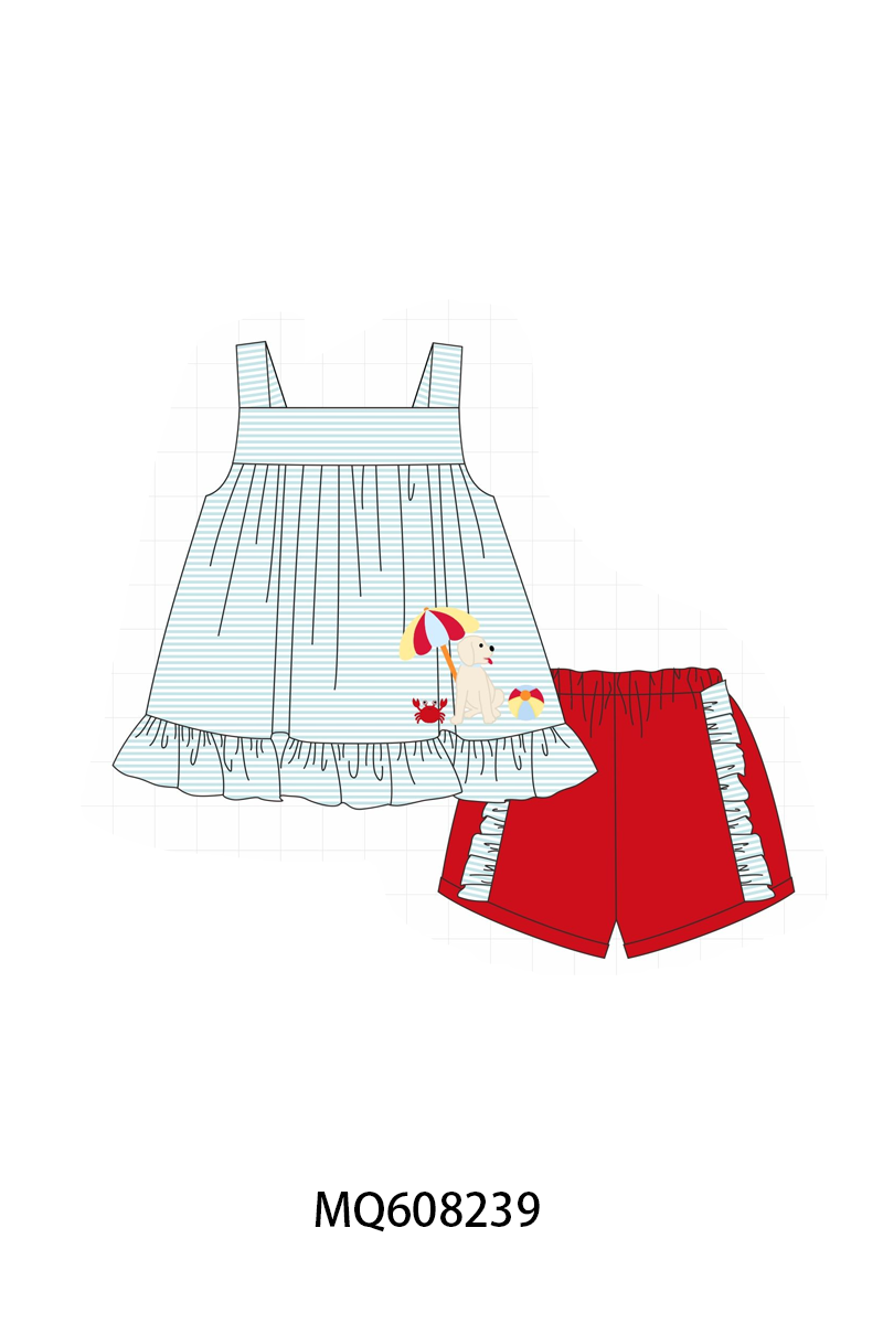 PO103 Blue stripe puppy applique collection