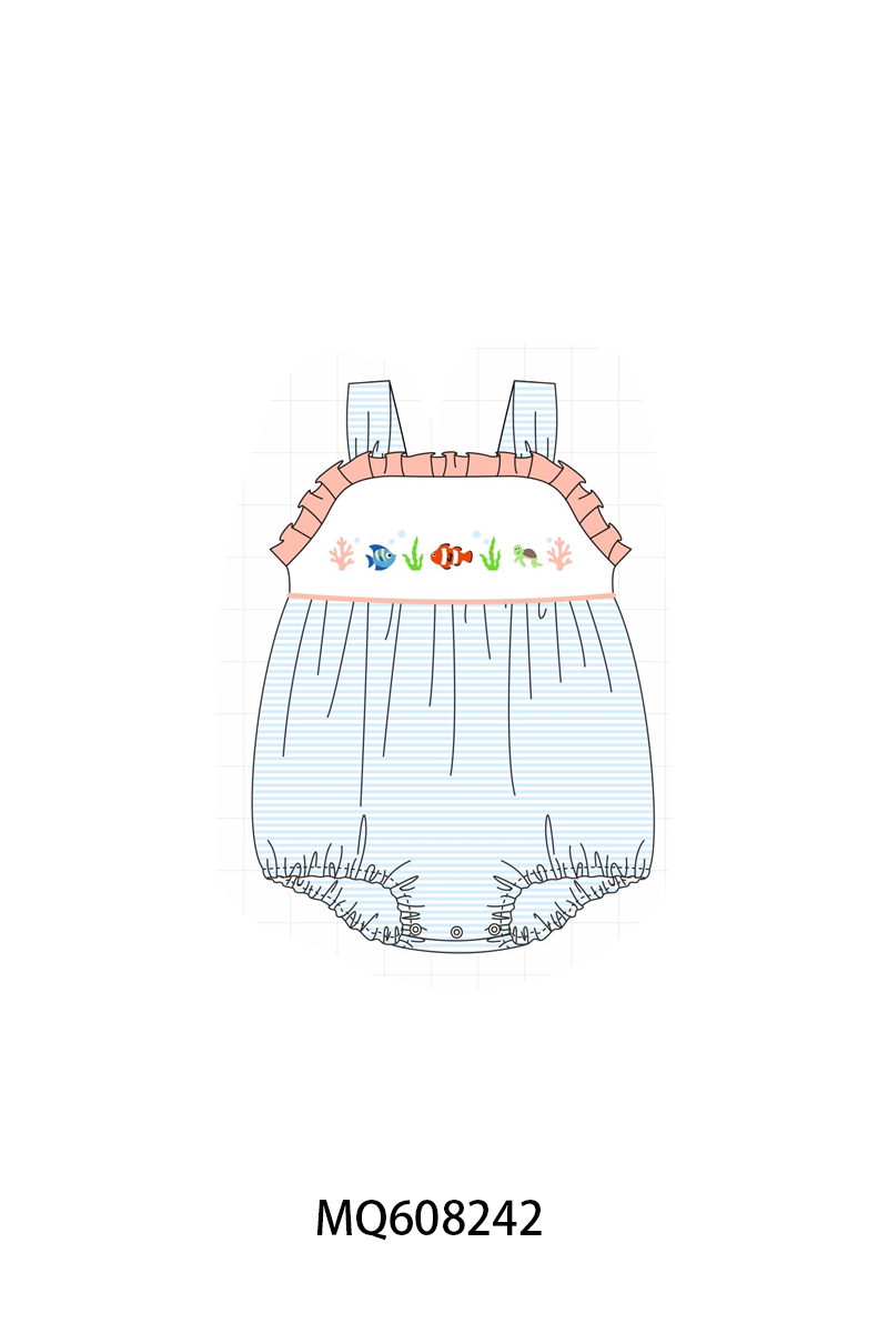 PO103 Blue stripe marine creatrue embroidery collection