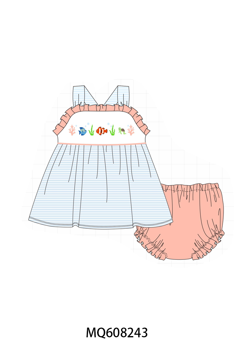 PO103 Blue stripe marine creatrue embroidery collection