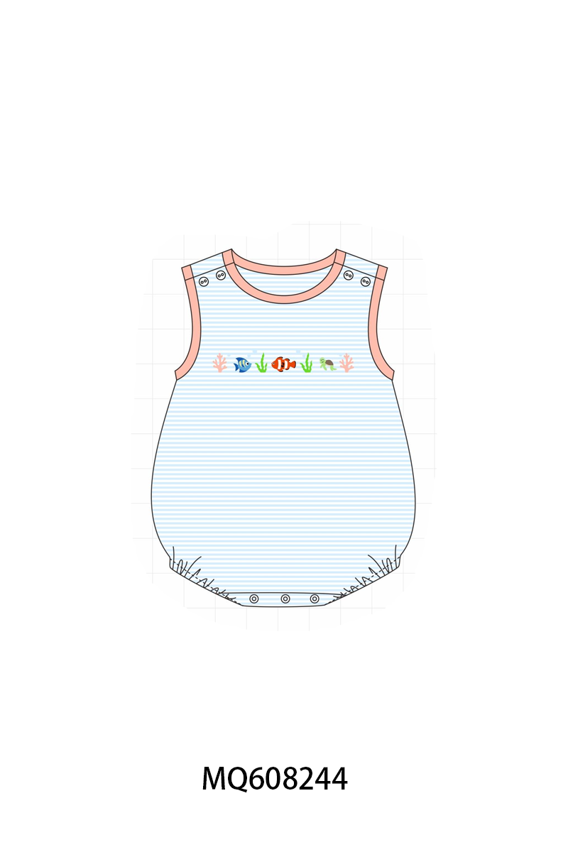 PO103 Blue stripe marine creatrue embroidery collection