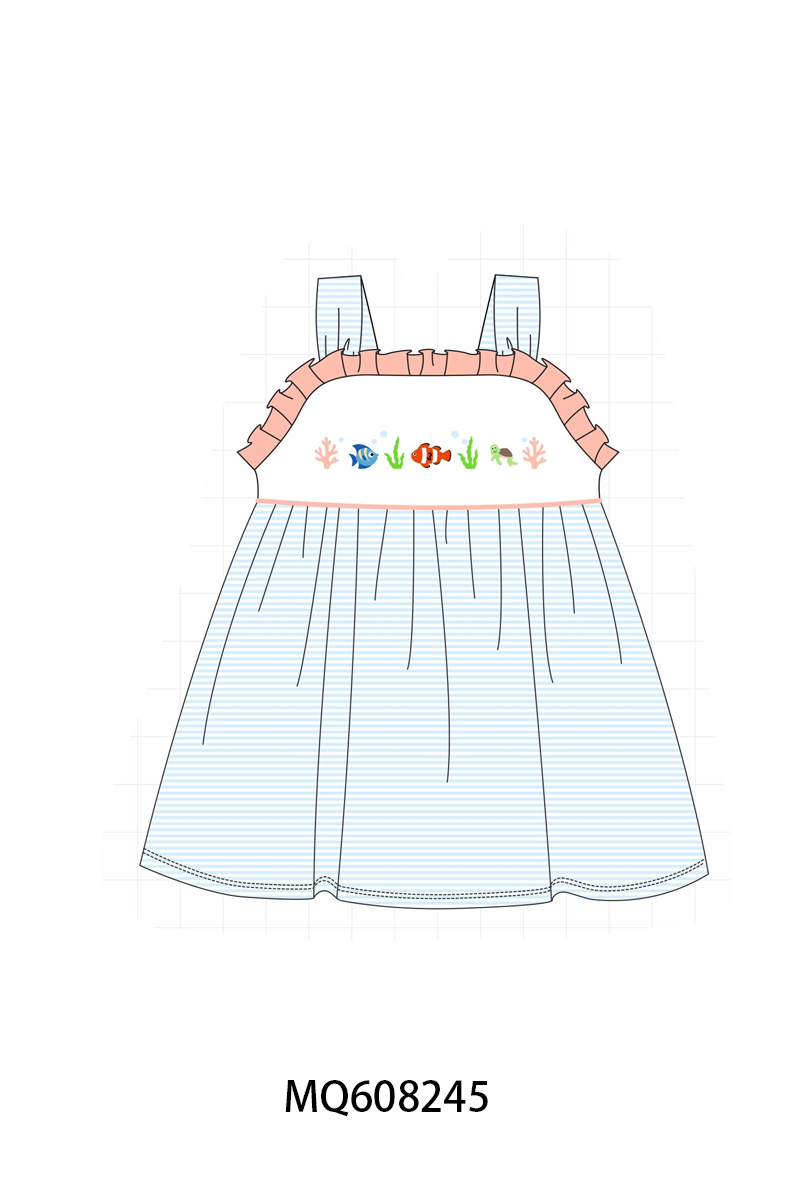 PO103 Blue stripe marine creatrue embroidery collection