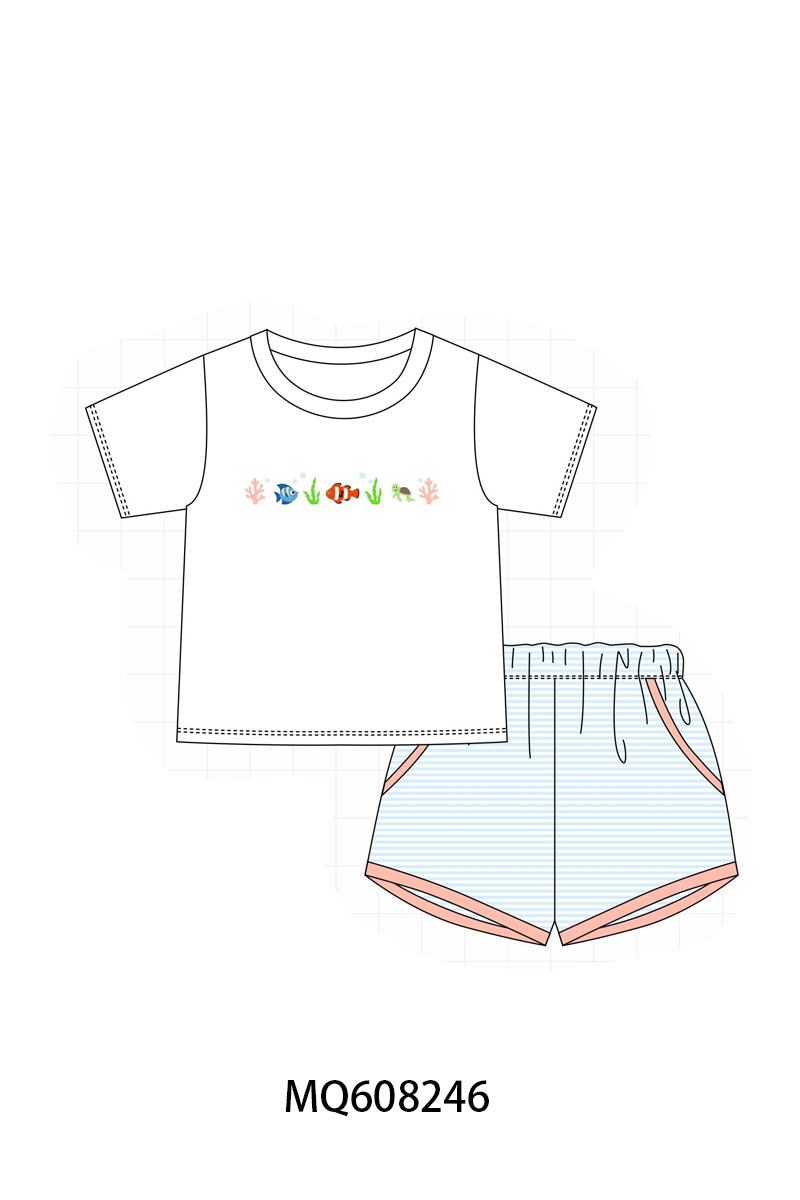 PO103 Blue stripe marine creatrue embroidery collection