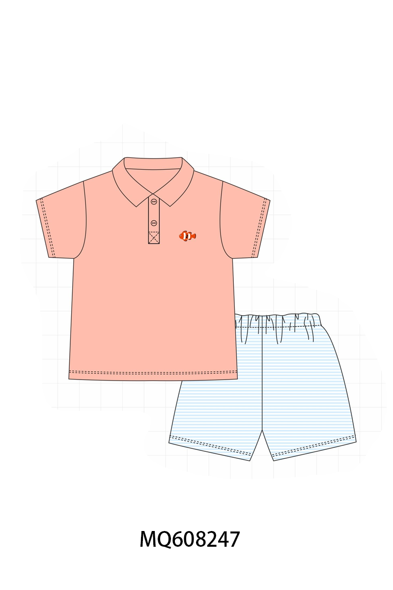 PO103 Blue stripe marine creatrue embroidery collection