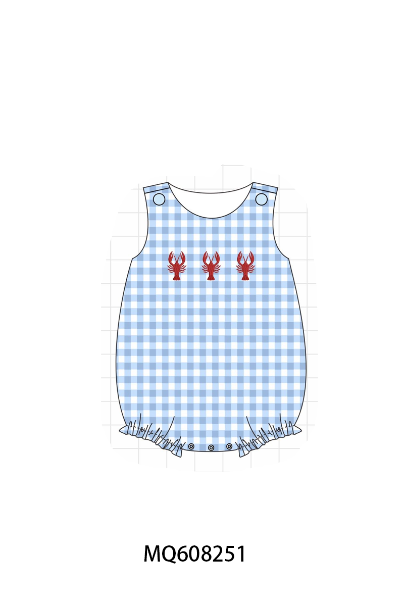 PO103 Blue lobster embroidery gingham collection