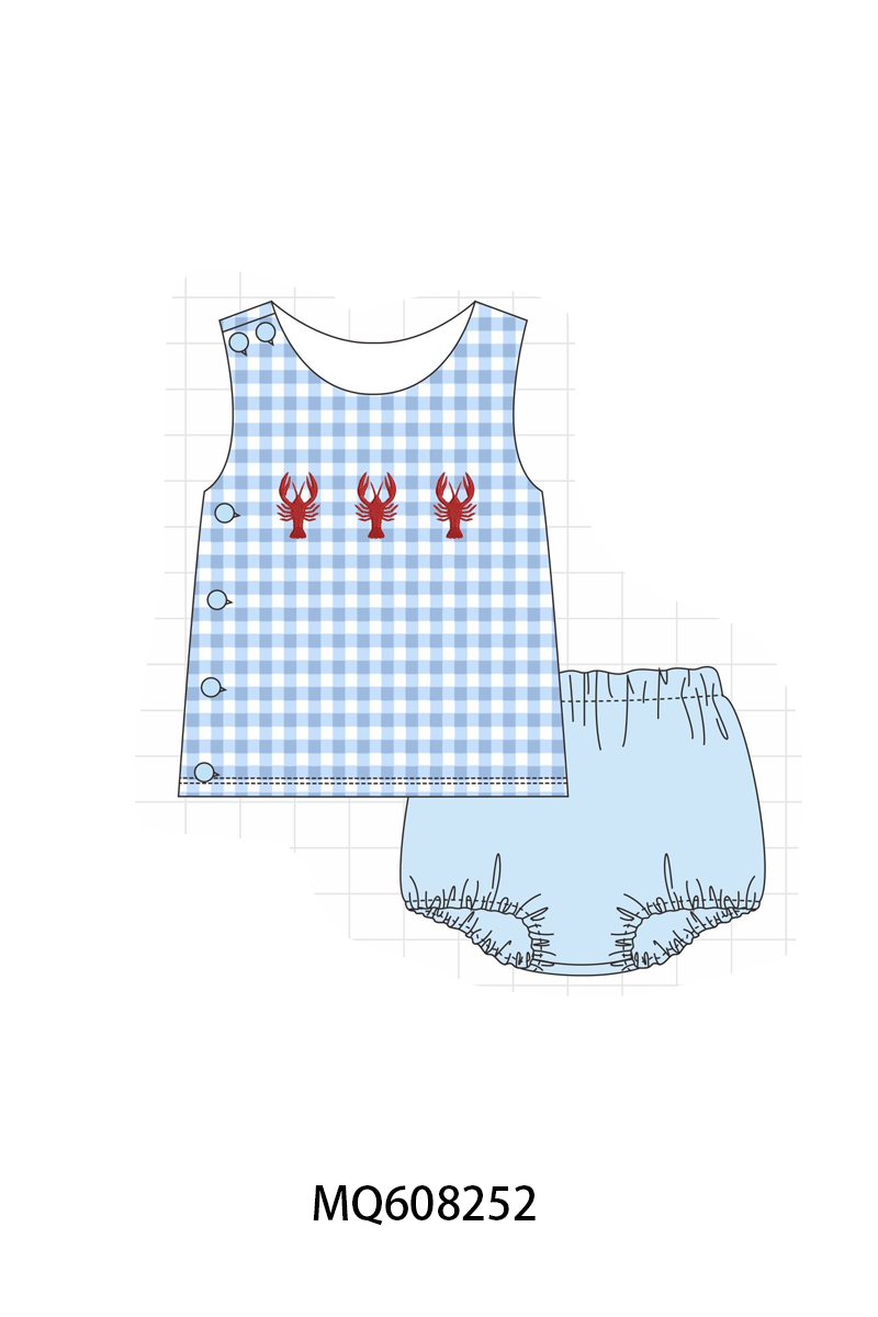 PO103 Blue lobster embroidery gingham collection
