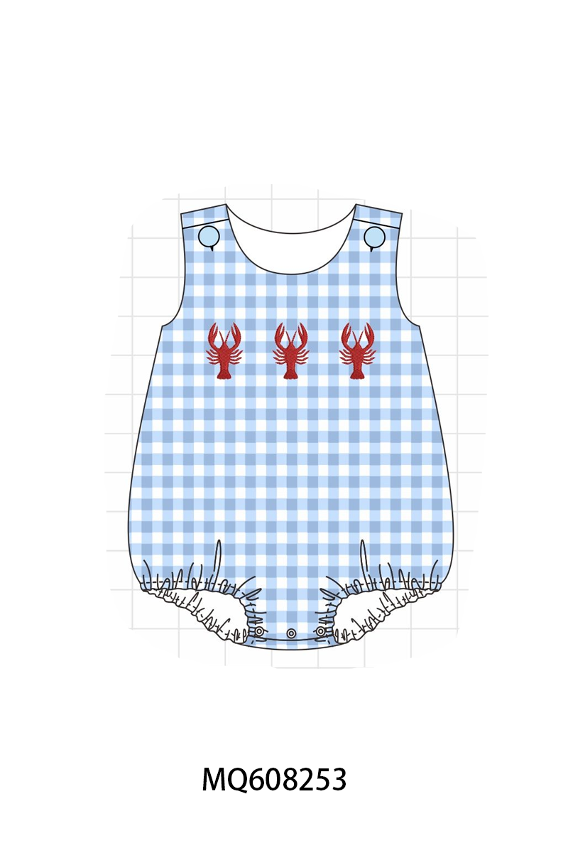 PO103 Blue lobster embroidery gingham collection