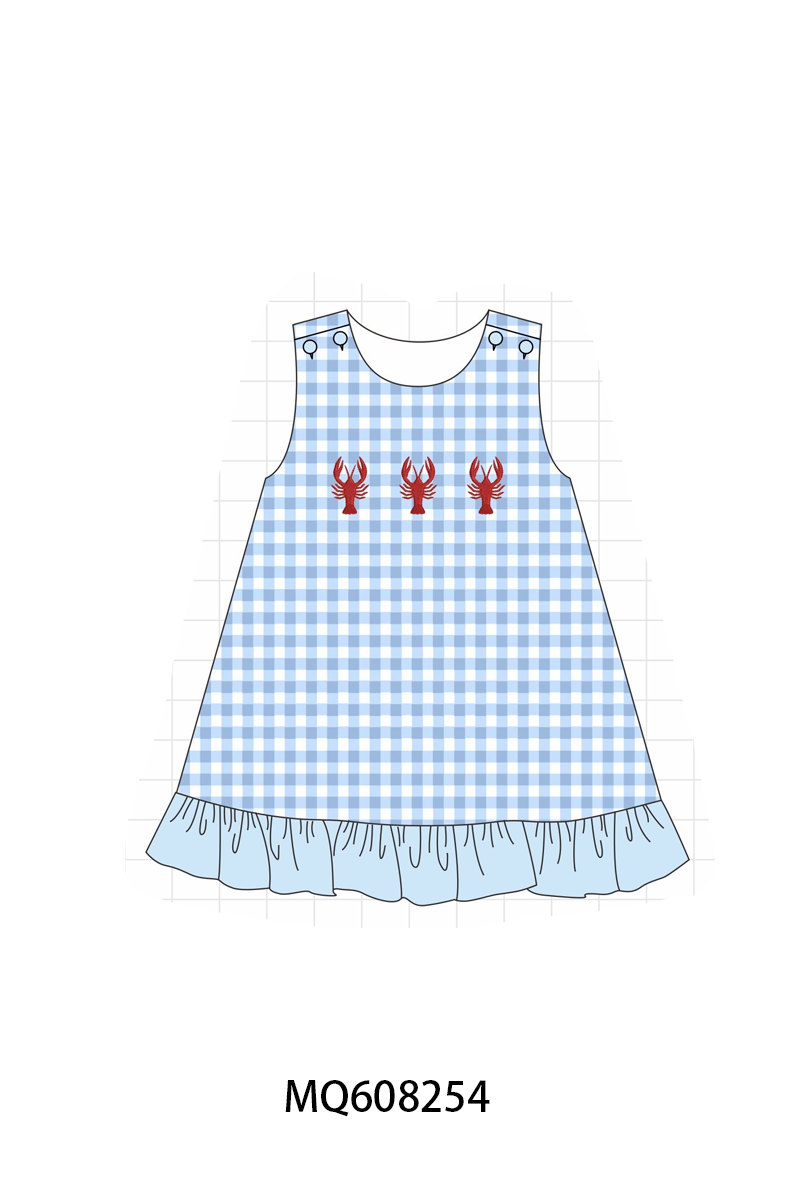 PO103 Blue lobster embroidery gingham collection