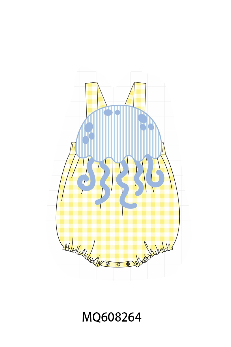 PO103 Yellow jellyfish applique gingham collection